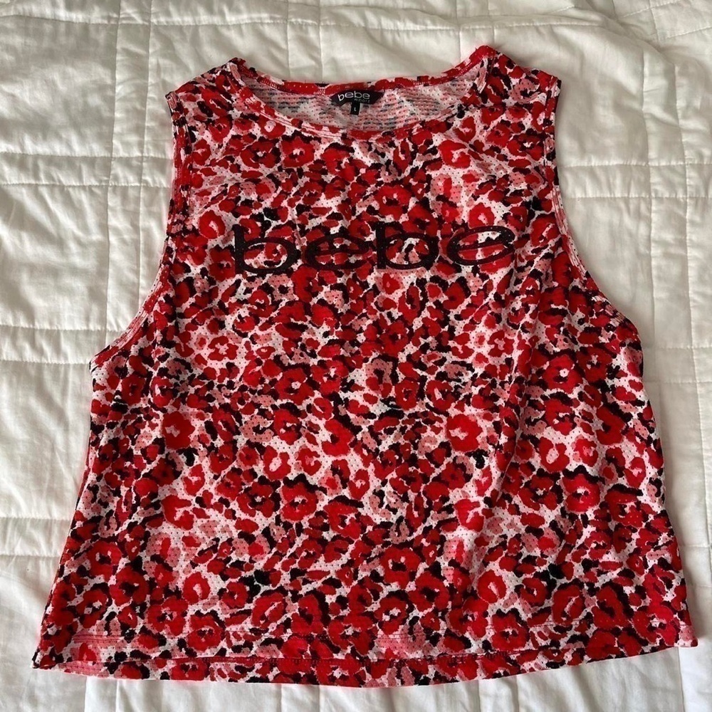 Bebe athleisure red leopard print tank top Large